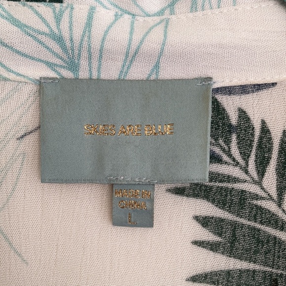 Skies Are Blue Tropical Palm Gauzy Ruffled Bat Wing Aloha Tie Top Size Large - Picture 3 of 10